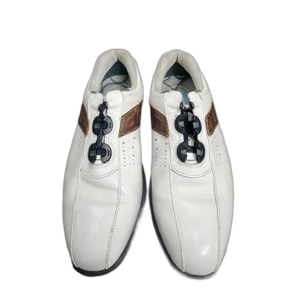 Footjoy Reelfit Men's White & Brown Leather Golf Shoes Model 53832 Size 8.5 M